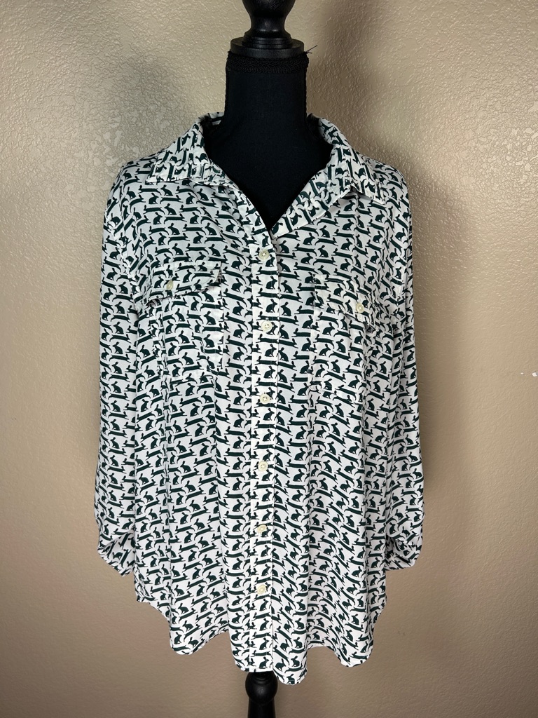 Loft Rabbit Print Button-Up Blouse Size Large